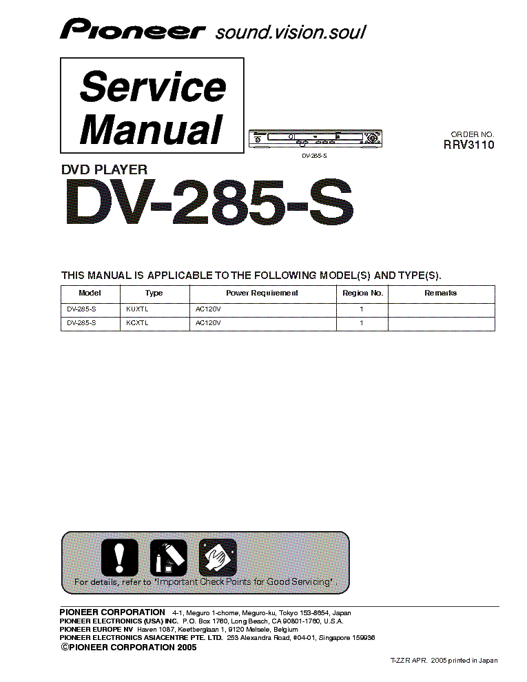 PIONEER DV-285-S-RRV3110 service manual (1st page)
