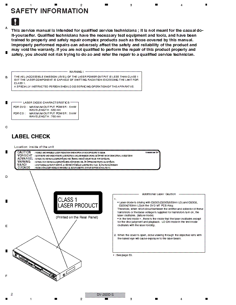 PIONEER DV-2850-S SM service manual (2nd page)