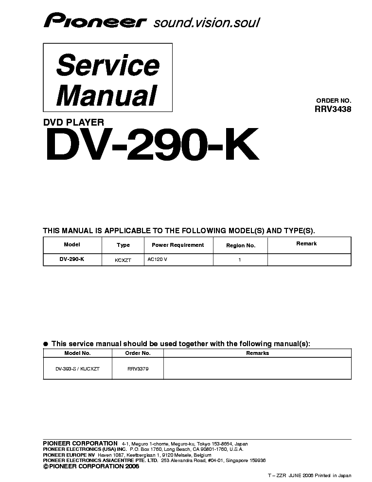 PIONEER DV-290-K service manual (1st page)