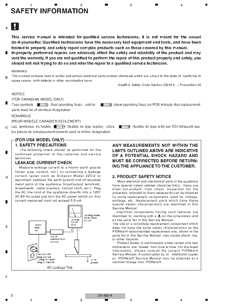 PIONEER DV-300-K RRV-3584 service manual (2nd page)