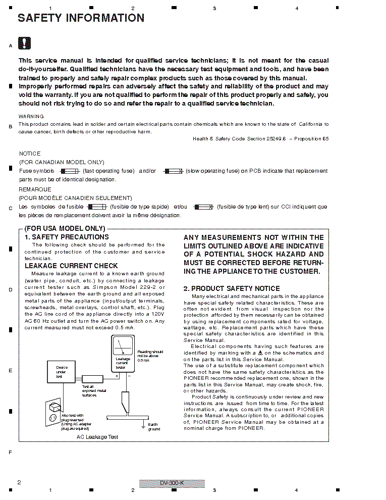PIONEER DV-300K SM service manual (2nd page)