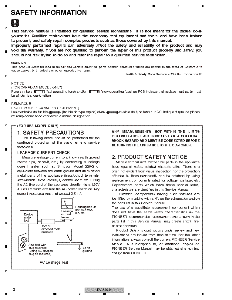 PIONEER DV-310-K SM service manual (2nd page)