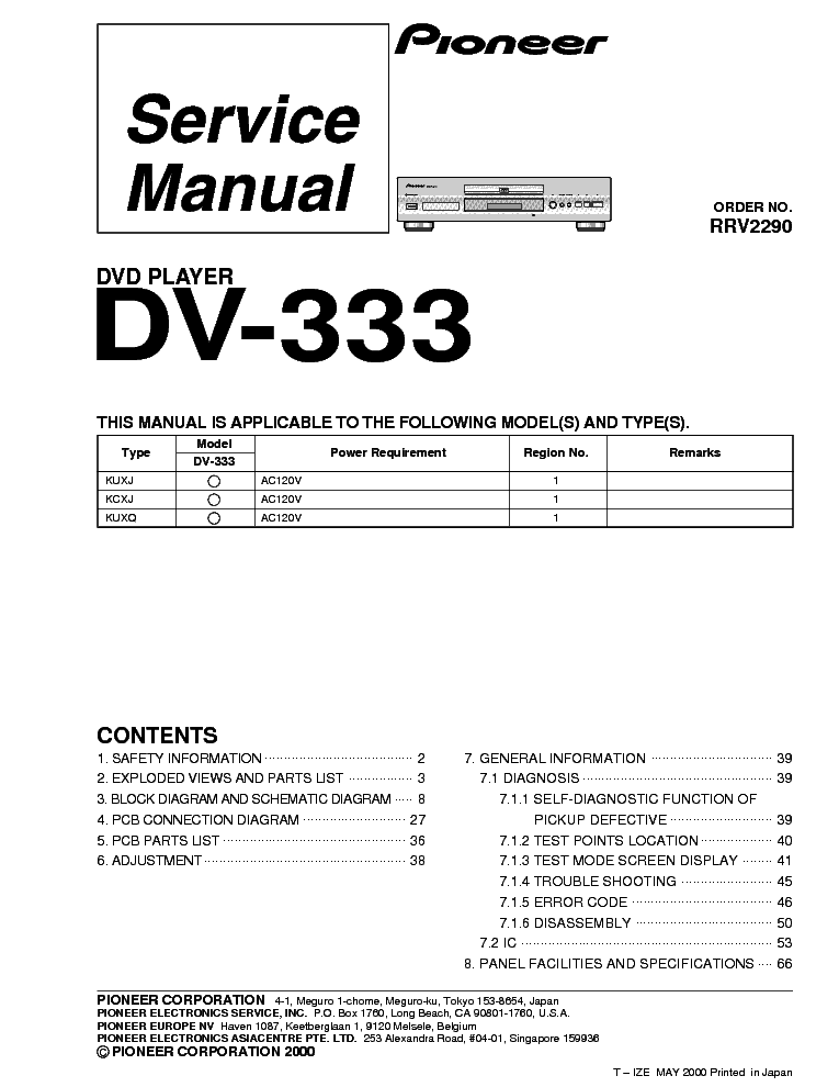 PIONEER DV-333 service manual (1st page)
