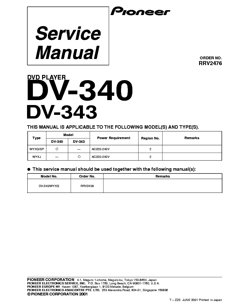 PIONEER DV-340-343 POWER-SUPPLY service manual (1st page)