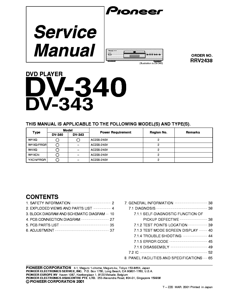 PIONEER DV-340 DV-343  service manual (1st page)