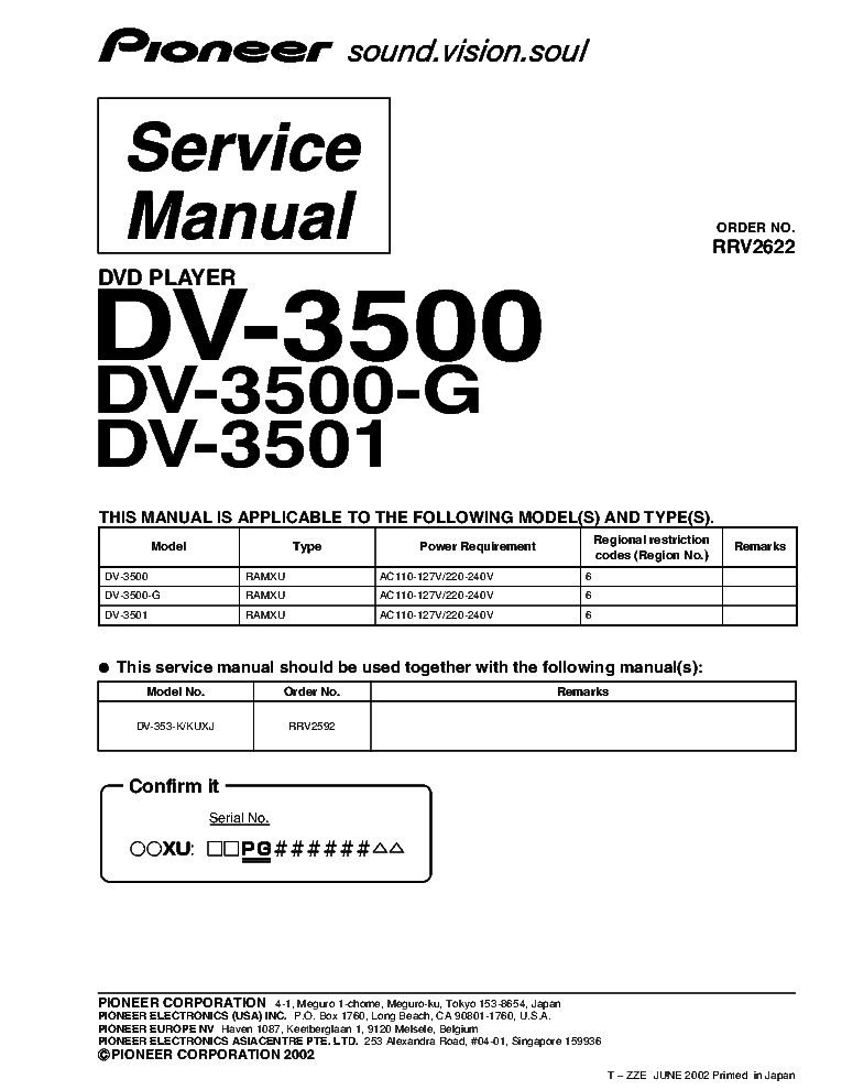 PIONEER DV-3500-G DV-3501 SM service manual (1st page)