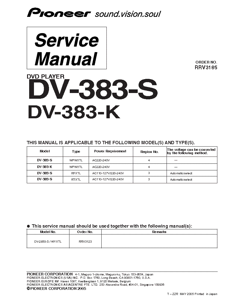 PIONEER DV-383-K-S RRV3185 service manual (1st page)