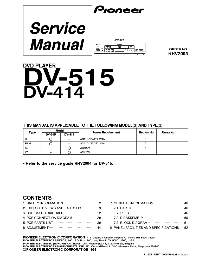 PIONEER DV-414 515 SM service manual (1st page)