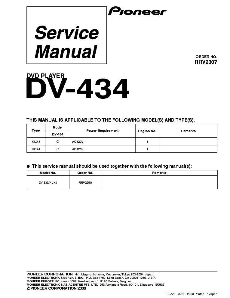 PIONEER DV-434 service manual (1st page)