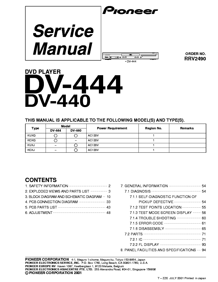 PIONEER DV-440 444 RRV2490 SM service manual (1st page)