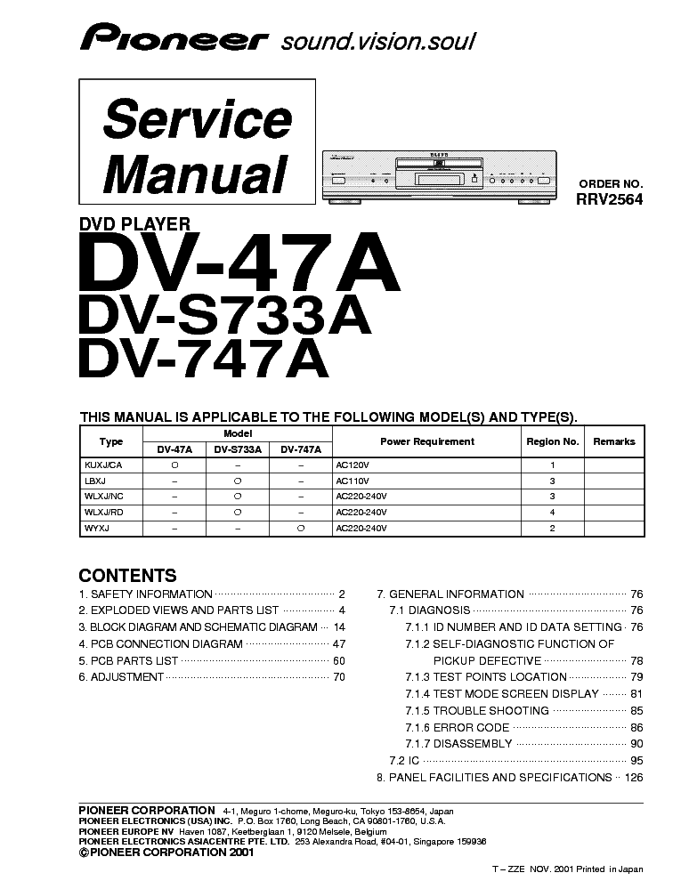 PIONEER DV-47A,S733A,747A service manual (1st page)