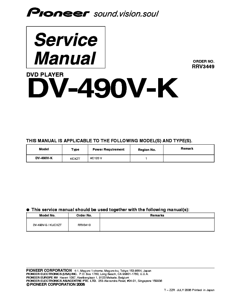 PIONEER DV-490V-K service manual (1st page)