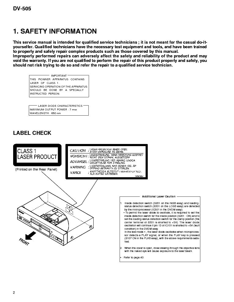 PIONEER DV-505 RRV1887 DVD PLAYER service manual (2nd page)