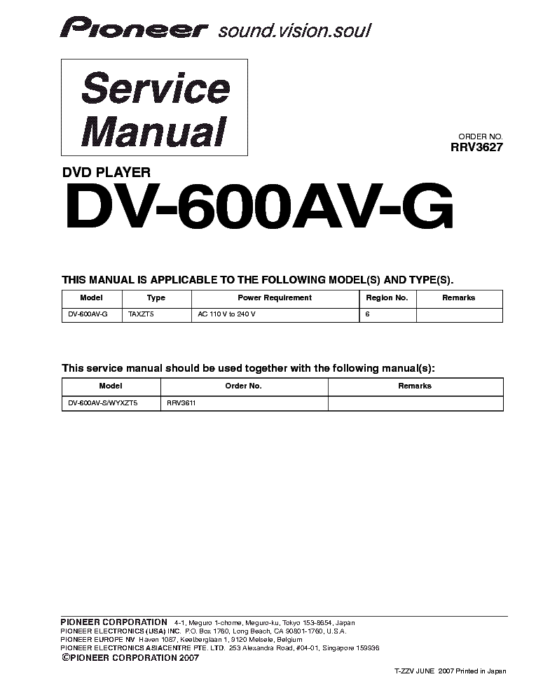 PIONEER DV-600AV-G SCH service manual (1st page)