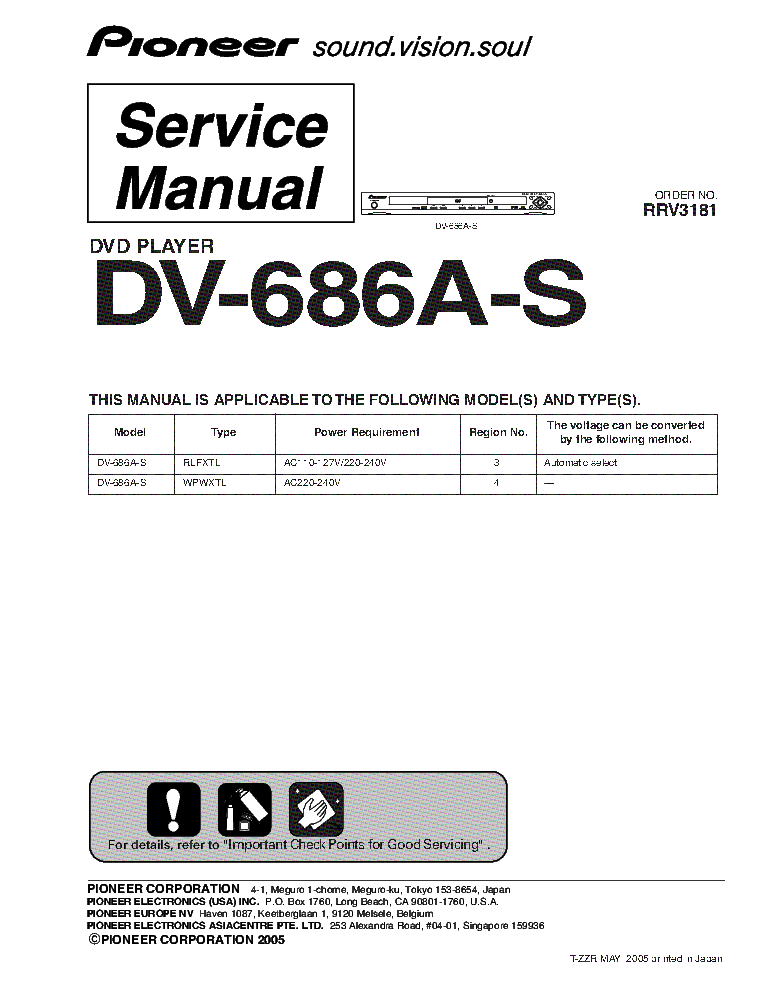 PIONEER DV-686A-S RRV3181 service manual (1st page)