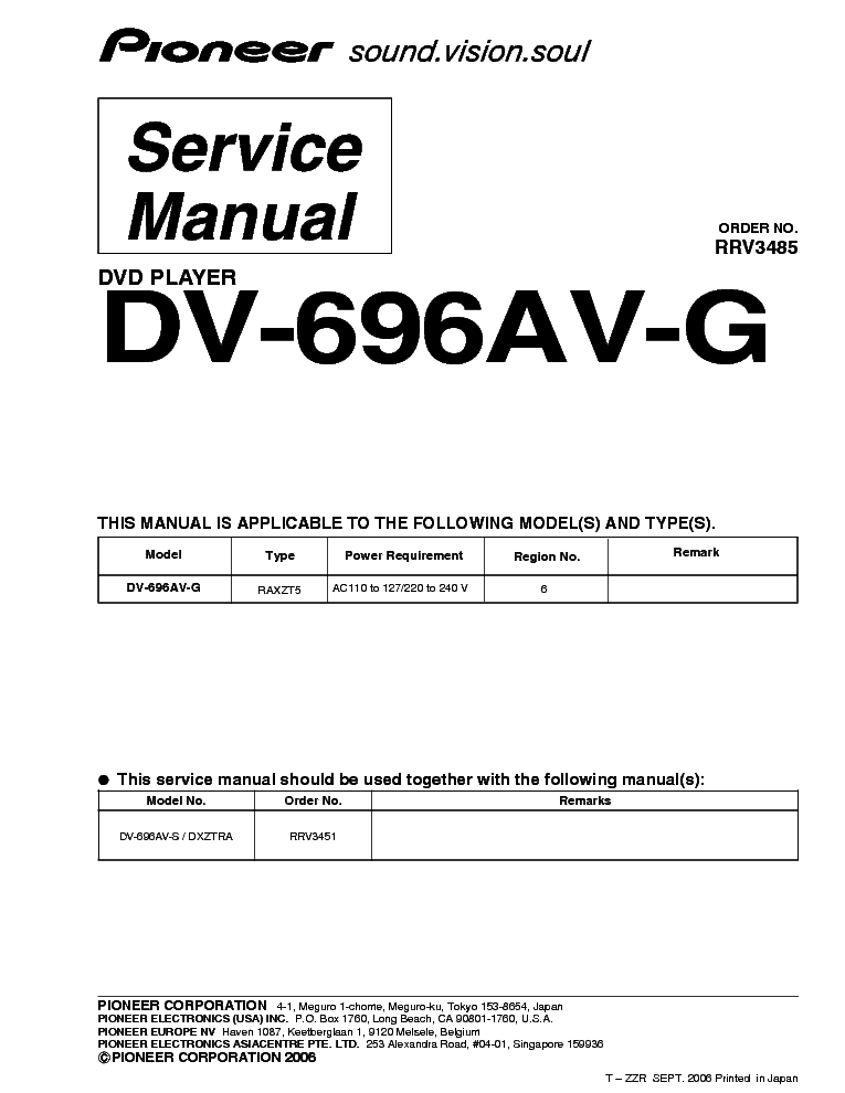 PIONEER DV-696AV service manual (1st page)