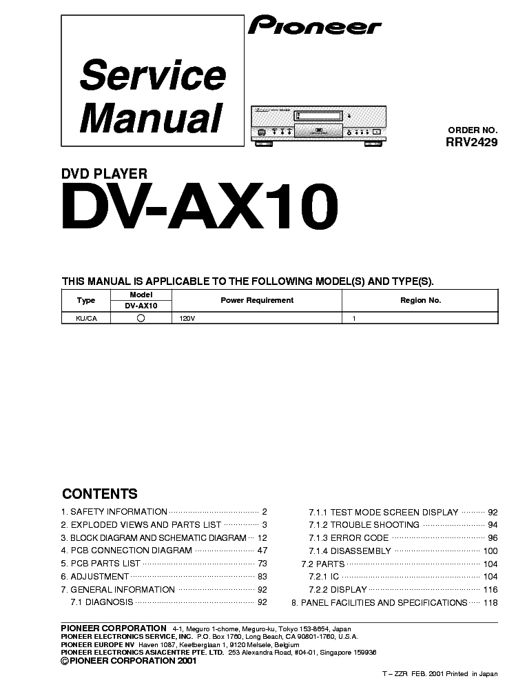 PIONEER DV-AX10 service manual (1st page)