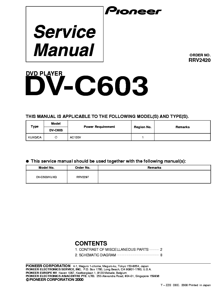 PIONEER DV-C603 service manual (1st page)