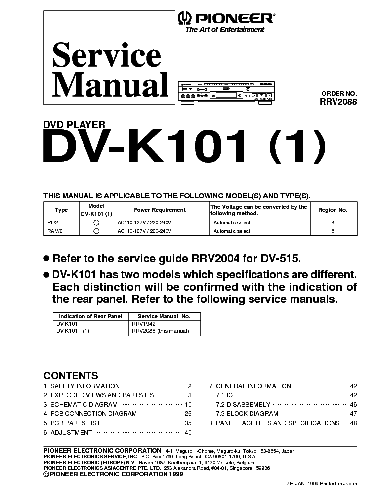PIONEER DV-K101 RRV2088 service manual (1st page)