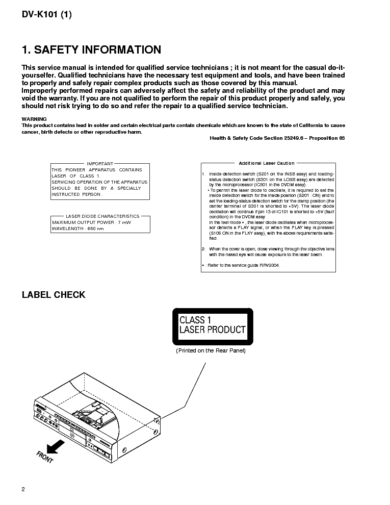 PIONEER DV-K101 RRV2088 service manual (2nd page)