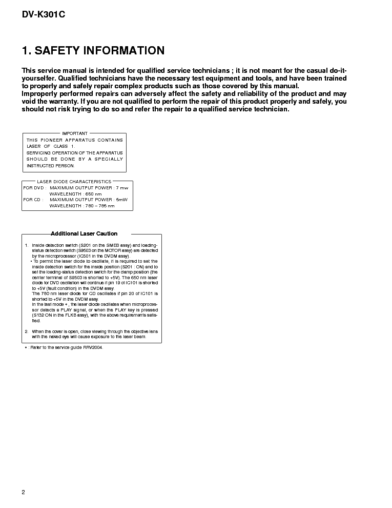 PIONEER DV-K301C service manual (2nd page)