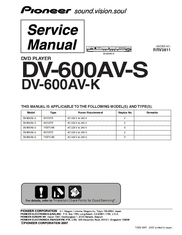PIONEER DV600AV service manual (1st page)