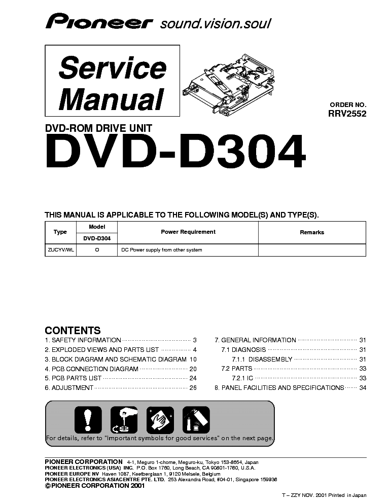 PIONEER DVD-D304 RRV2552 DVD-ROM-DRIVE UNIT service manual (1st page)