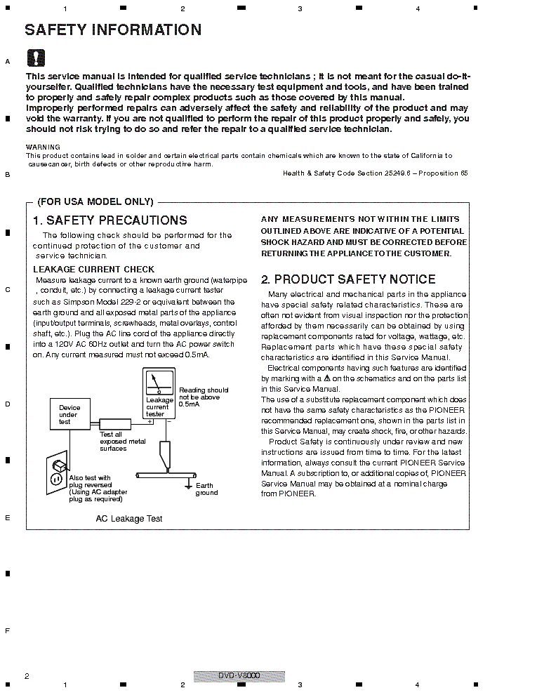 PIONEER DVD-V8000 SM service manual (2nd page)