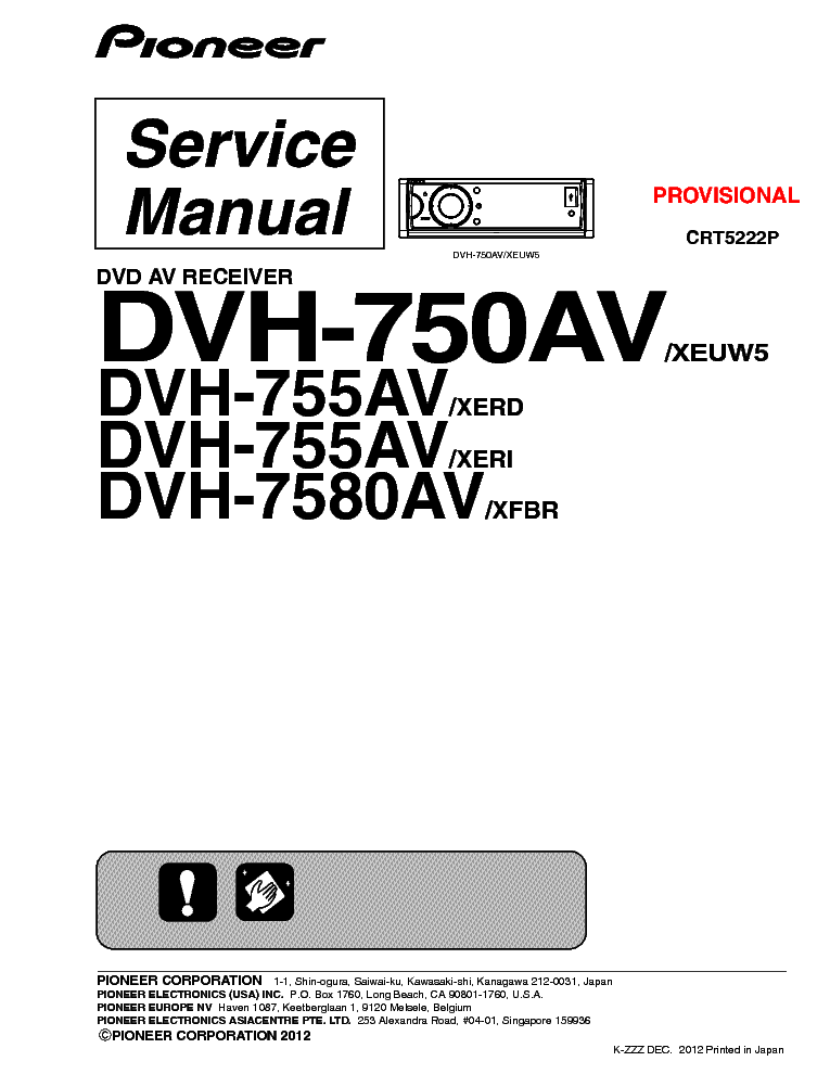 PIONEER DVH-750AV DVD-AV-RECEIVER CRT5222P service manual (1st page)