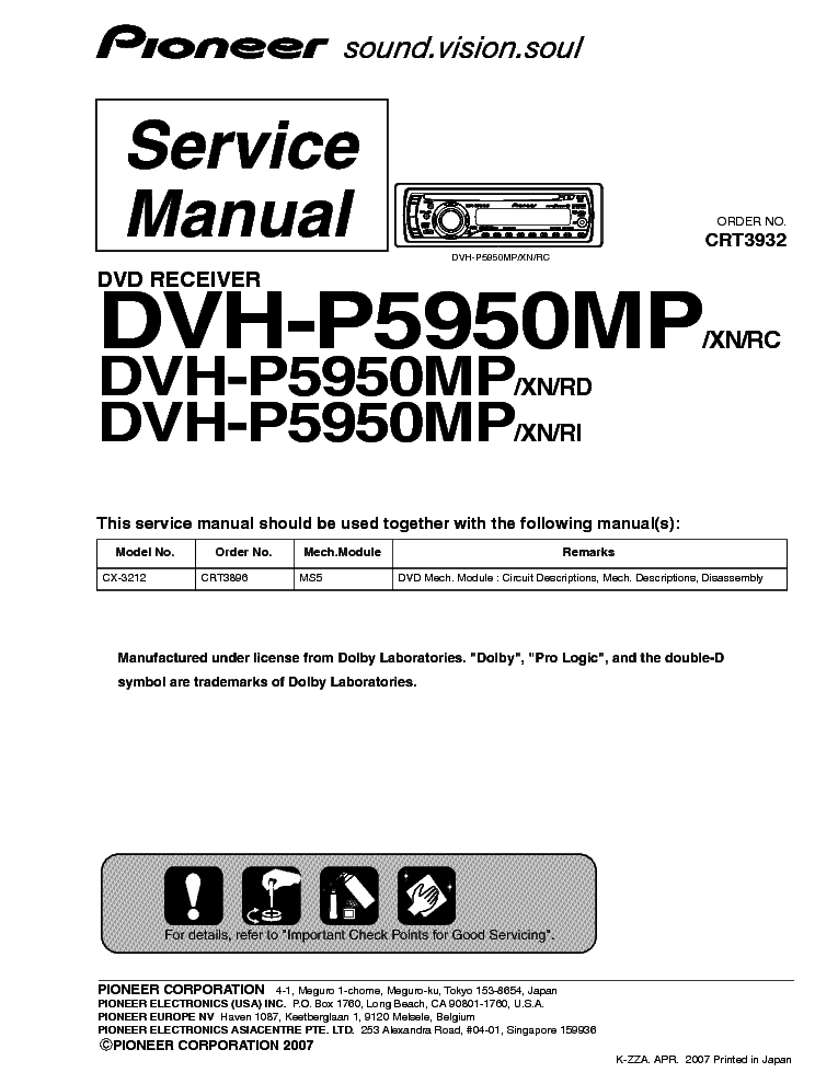 PIONEER DVH-P5950MP CRT3932 service manual (1st page)