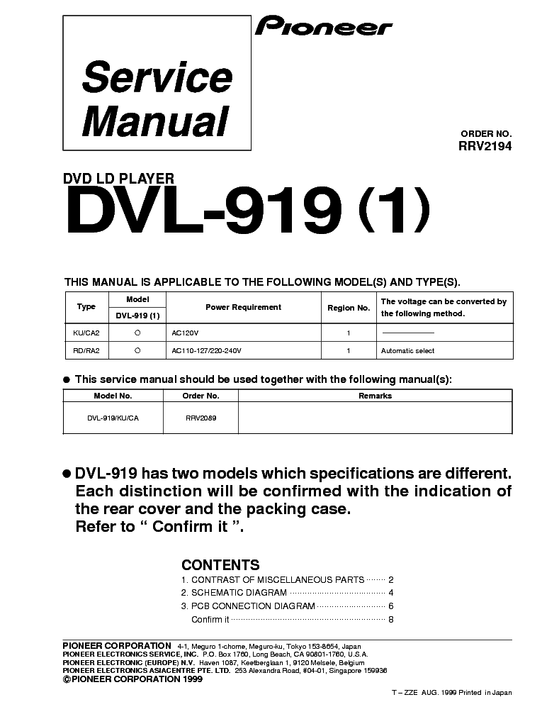 PIONEER DVL-919-1 RRV2194 SCH service manual (1st page)