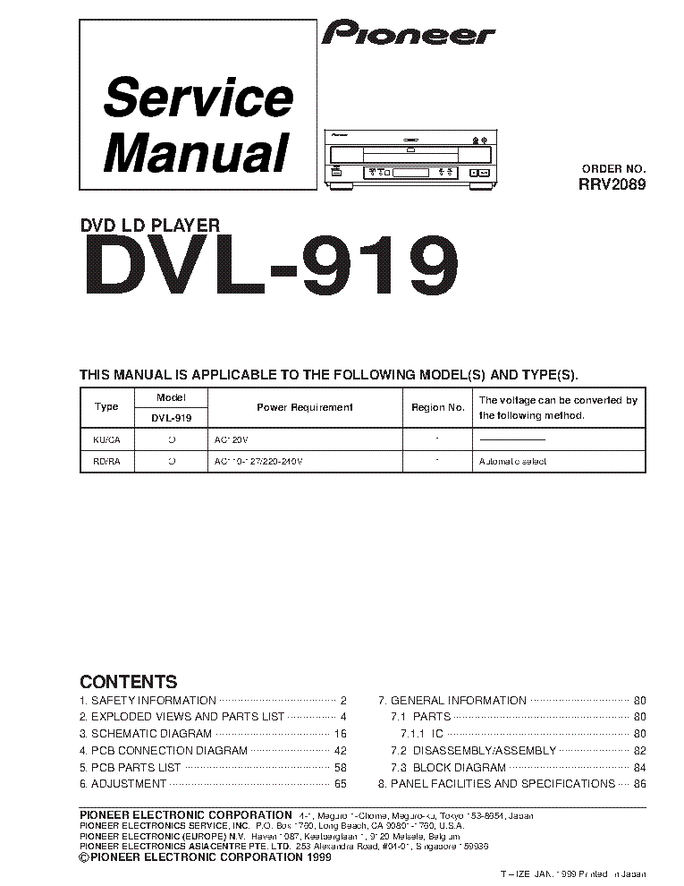 PIONEER DVL-919 RRV2089 SM service manual (1st page)