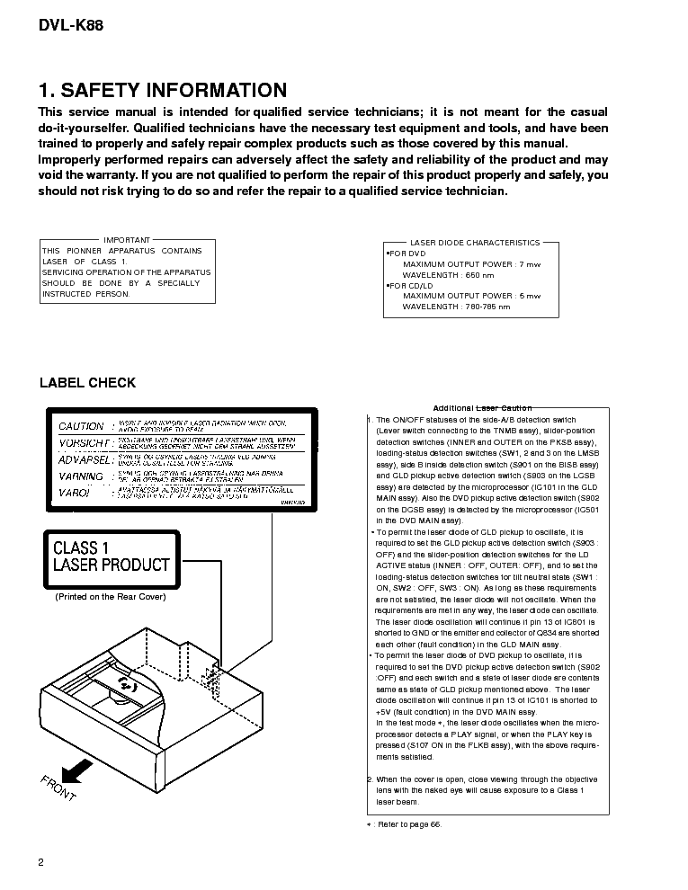 PIONEER DVL-K88 SM service manual (2nd page)