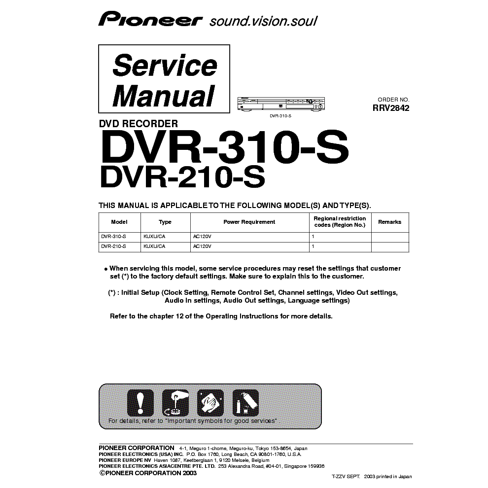 PIONEER DVR-210-S 310-S service manual (1st page)