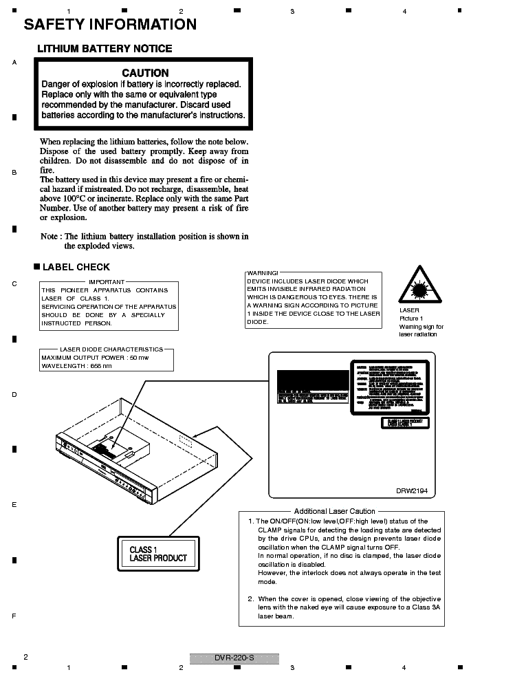 PIONEER DVR-220-S service manual (2nd page)