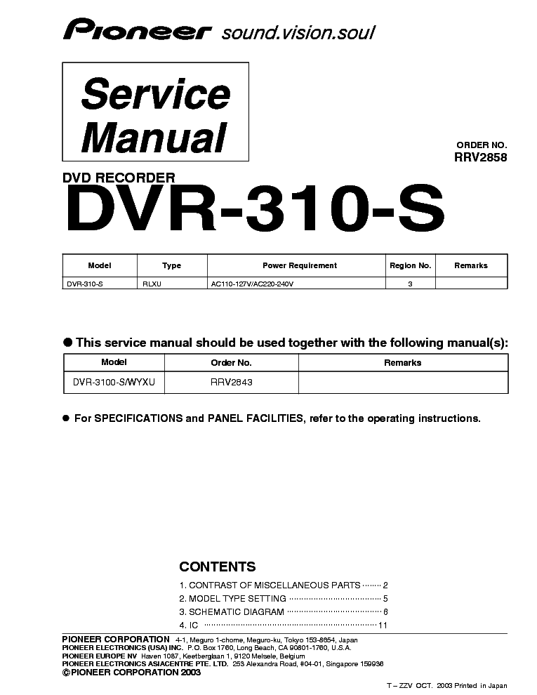 PIONEER DVR-310-S RRV2858 service manual (1st page)