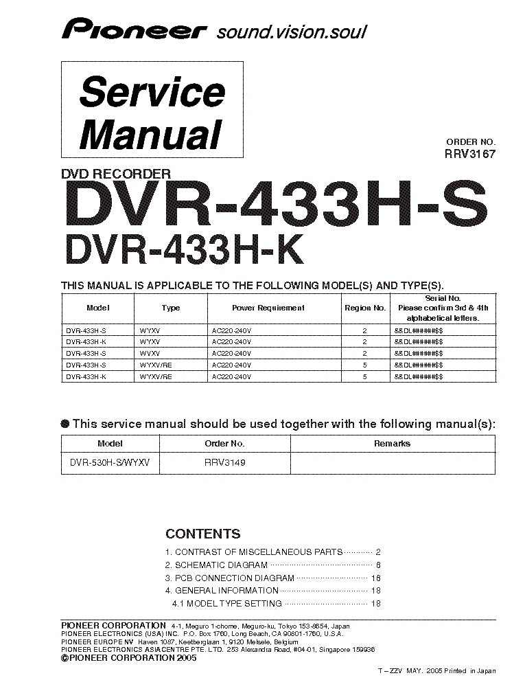 PIONEER DVR-433H RRV3167 service manual (1st page)