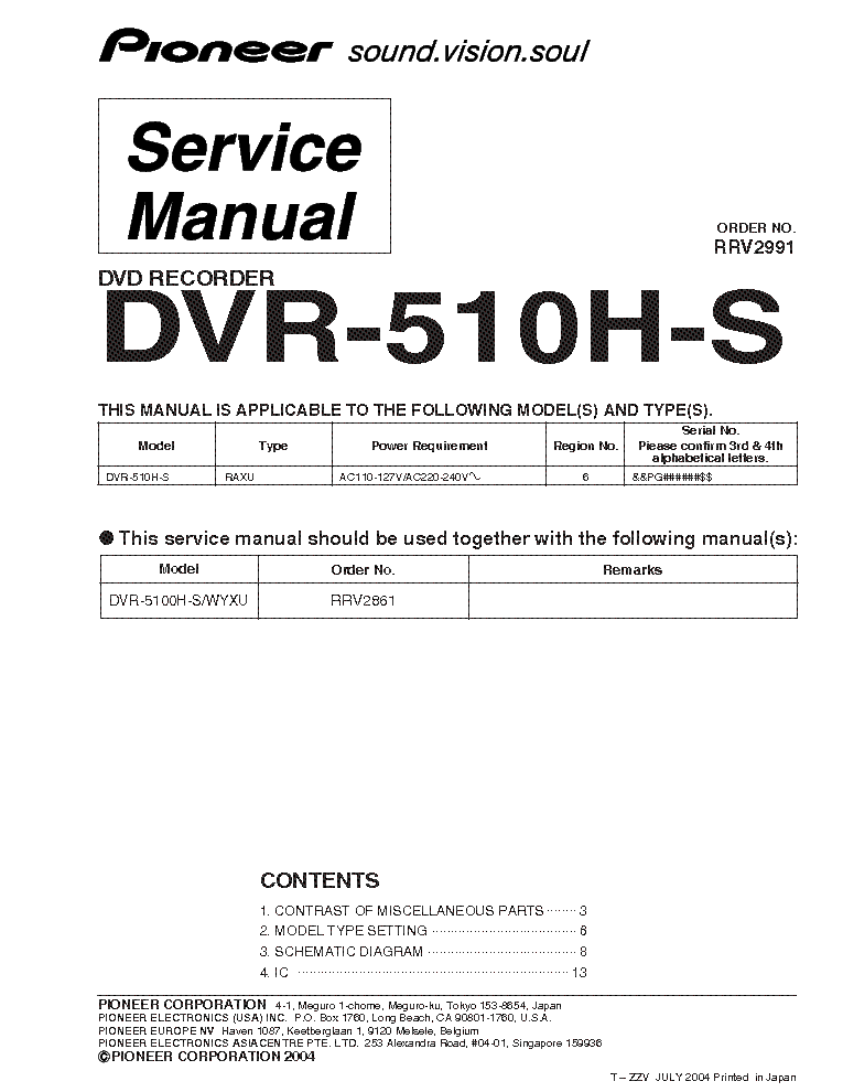 PIONEER DVR-510H-S SM service manual (1st page)