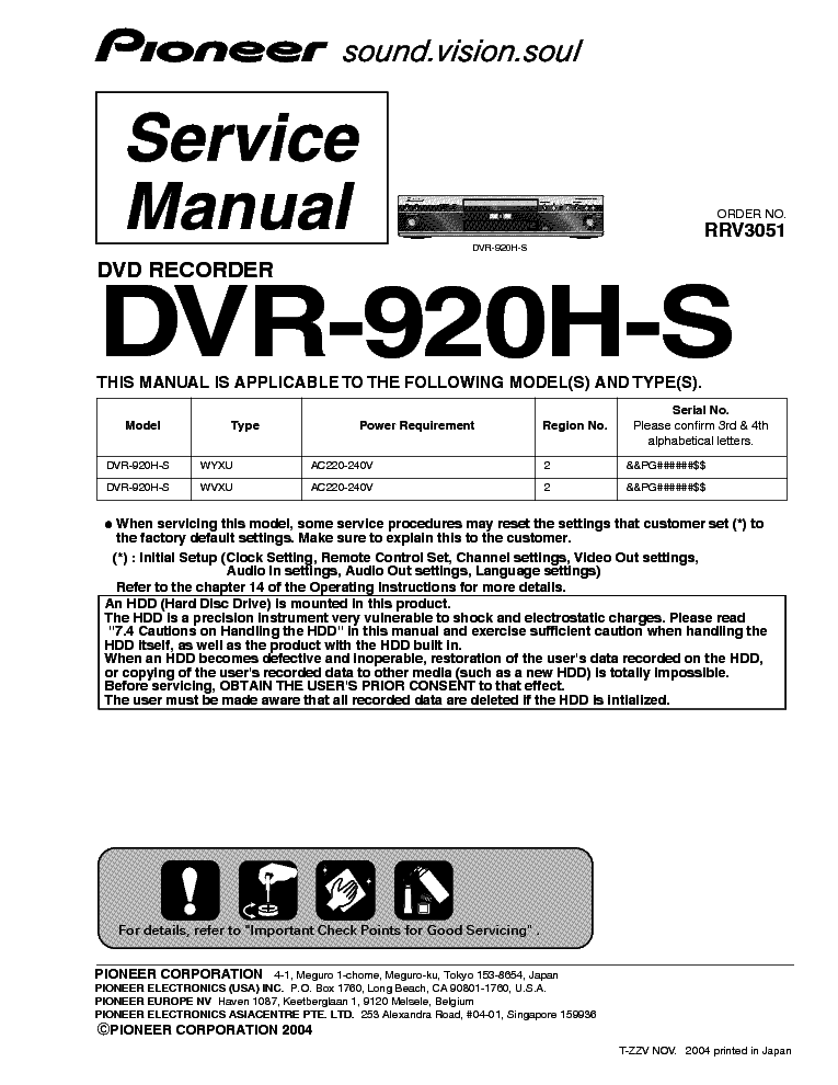 PIONEER DVR-920H-S SM service manual (1st page)