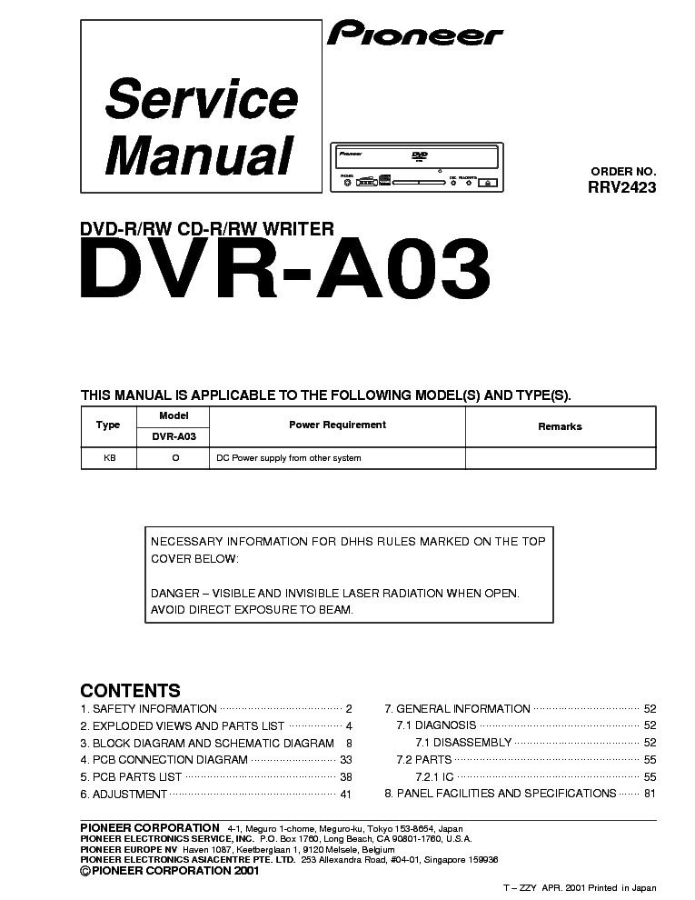 PIONEER DVR-A03 SM service manual (1st page)