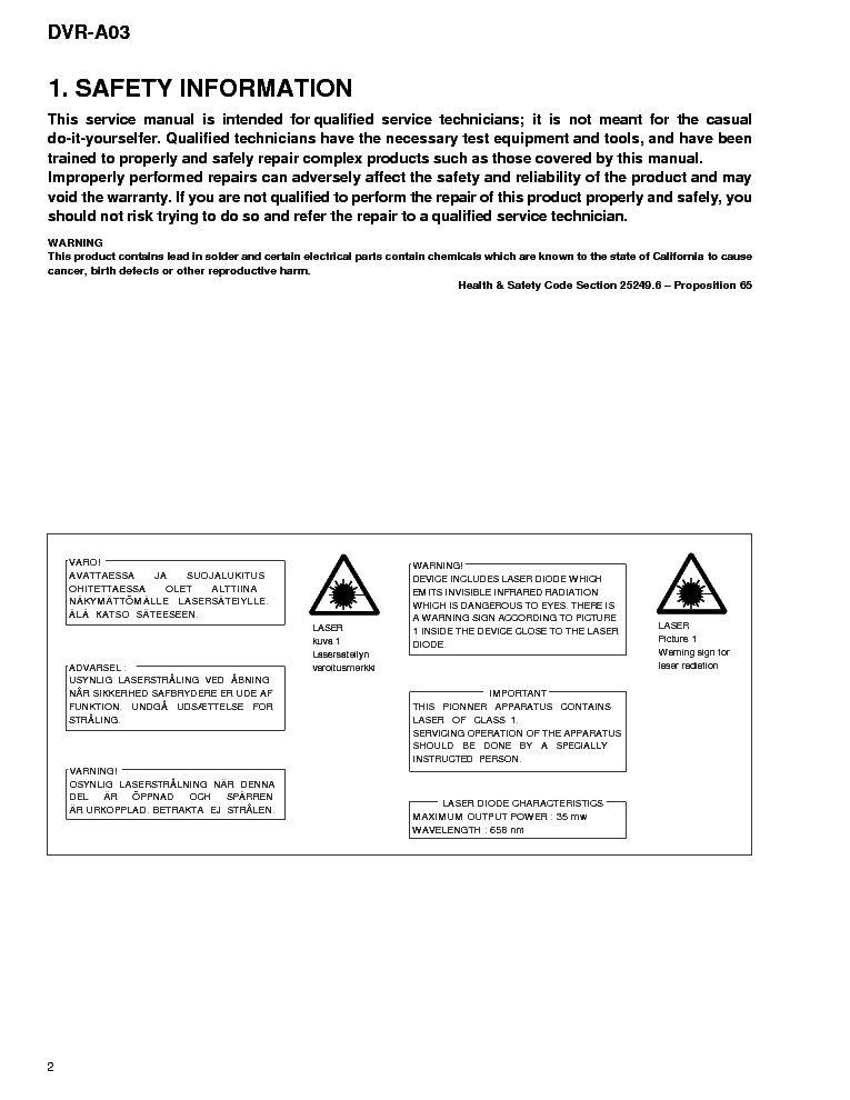 PIONEER DVR-A03 SM service manual (2nd page)