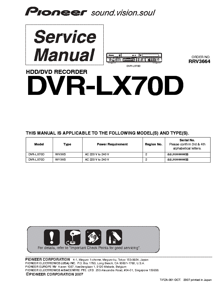 PIONEER DVR-LX70D Service Manual download, schematics, eeprom, repair ...