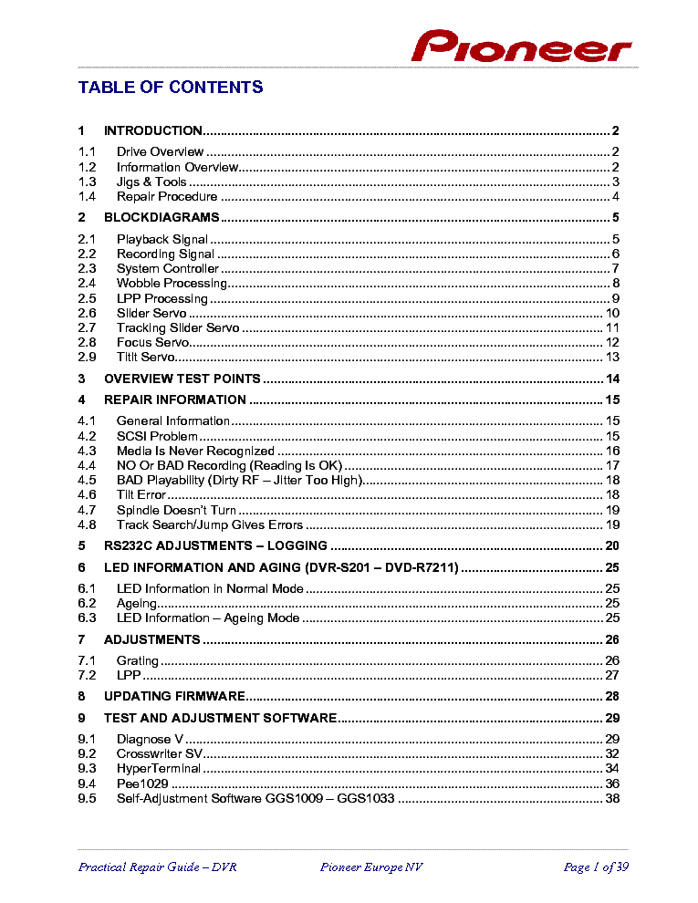 PIONEER DVR-REPAIR service manual (2nd page)