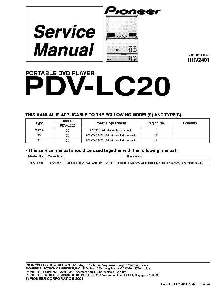 PIONEER PDV-LC20 service manual (1st page)