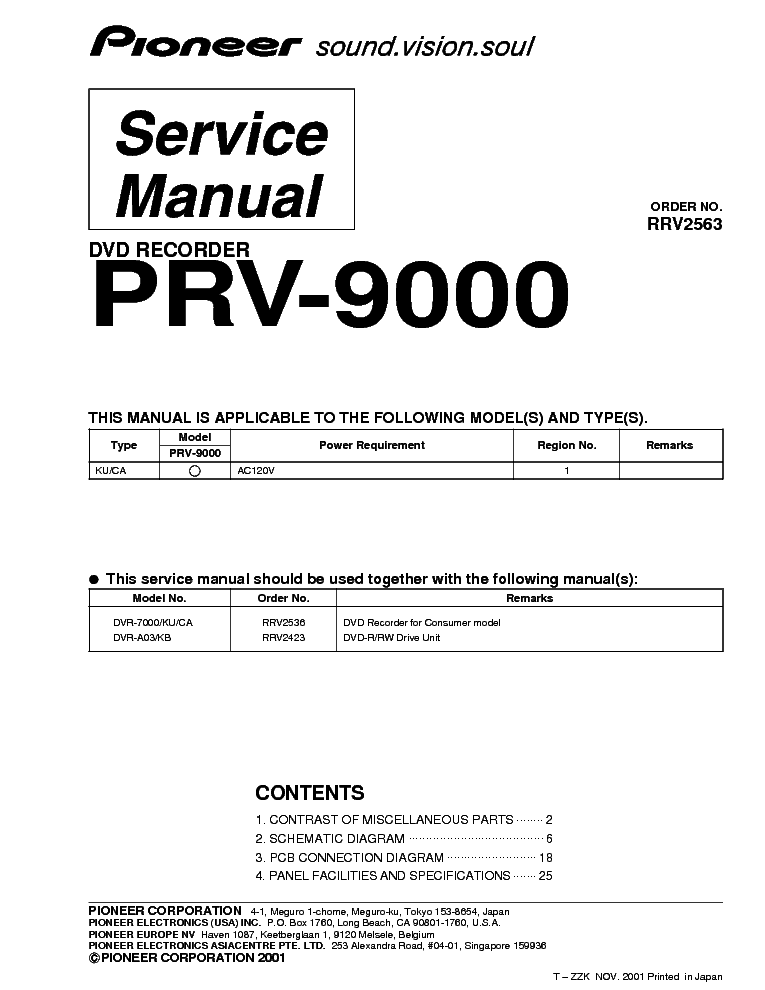 PIONEER PRV-9000 RRV2563 DVD RECORDER service manual (1st page)