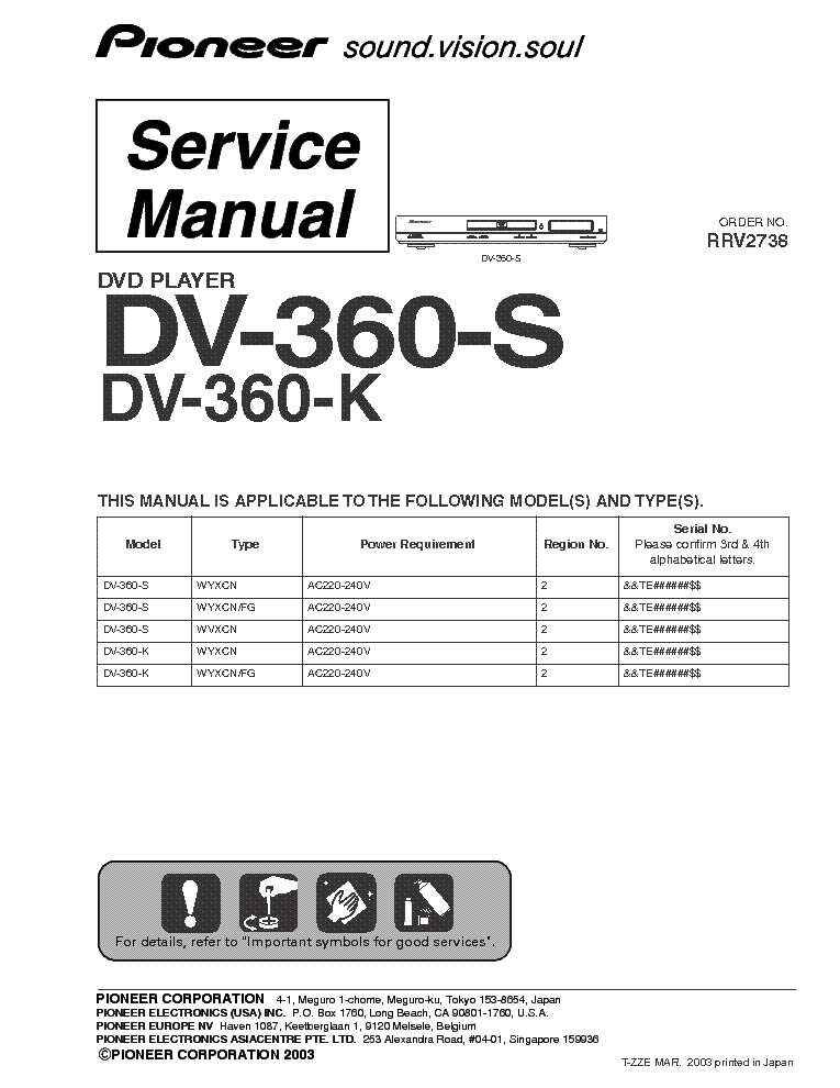 PIONEER RRV2738 DV-360-S service manual (1st page)