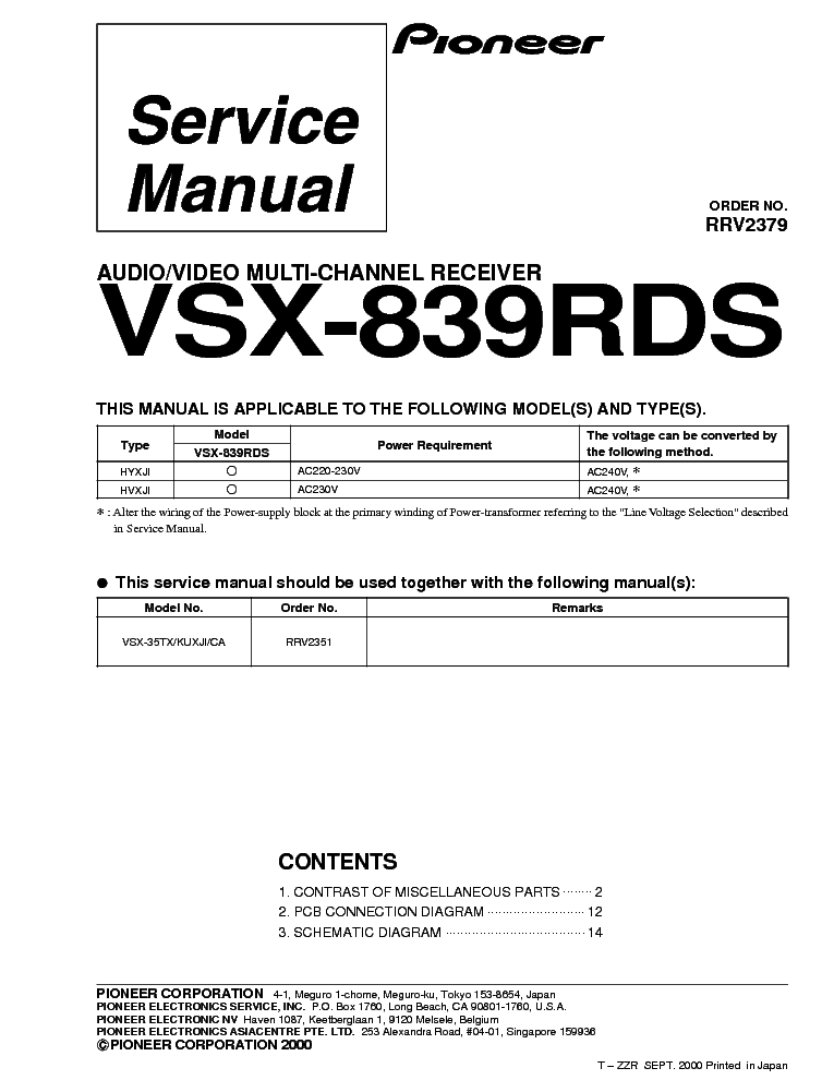 PIONEER VSX-839RDS service manual (1st page)