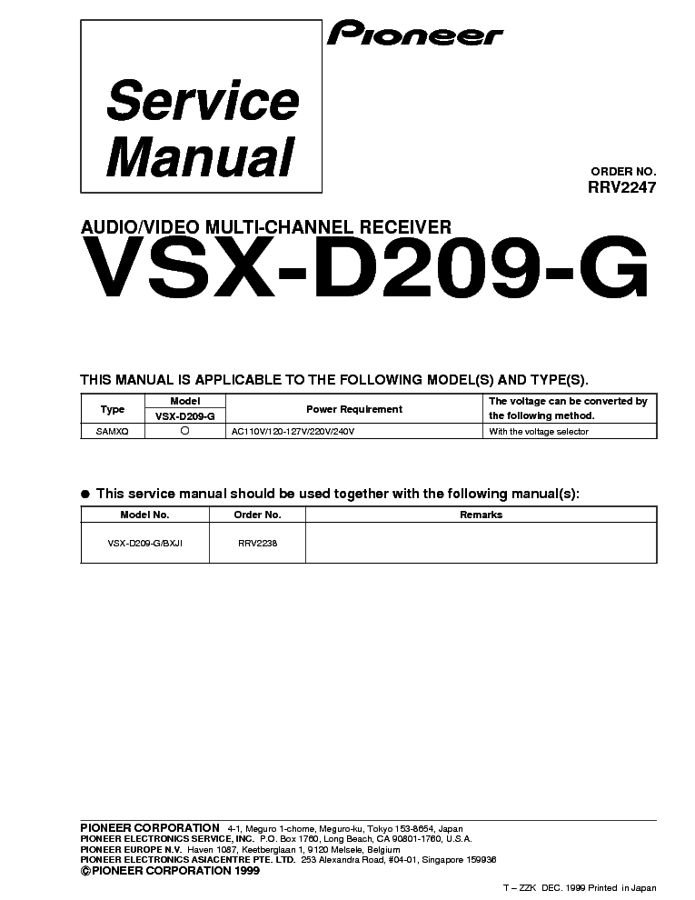 PIONEER VSX-D209G service manual (1st page)