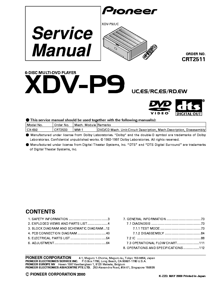 PIONEER XDV-P9 service manual (1st page)