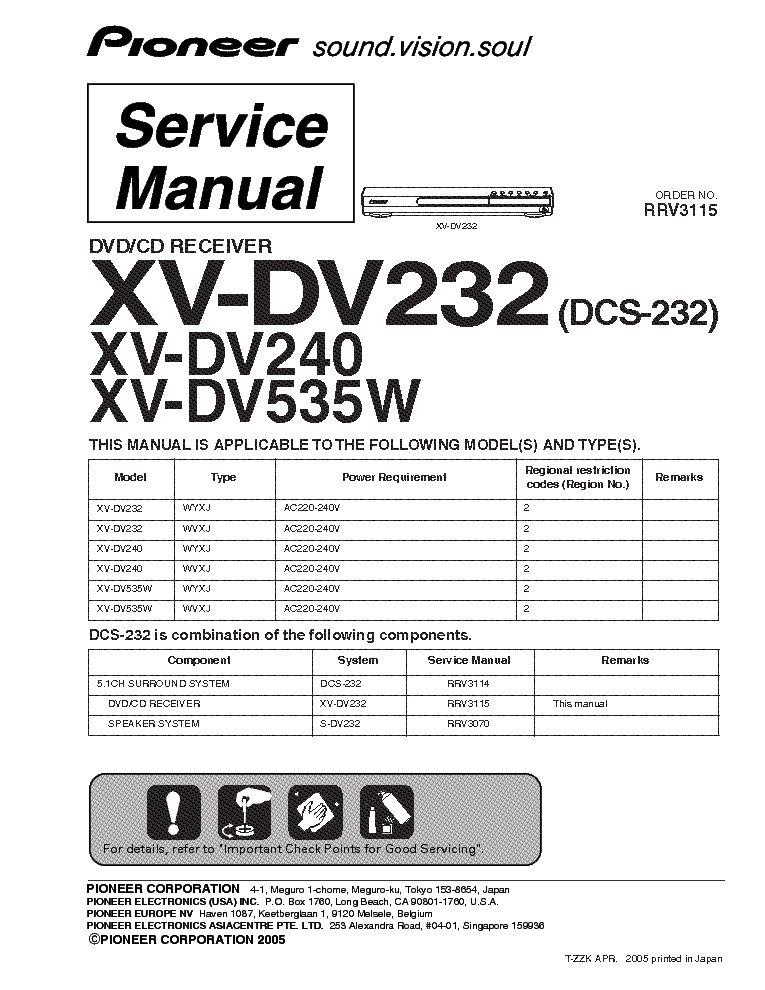 PIONEER XV-DV232,DV240,DV535W service manual (1st page)